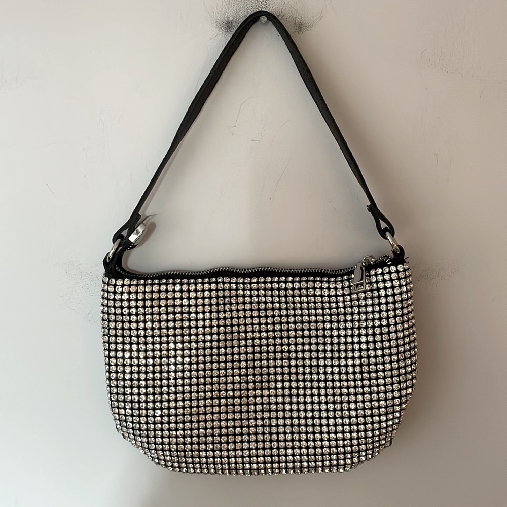 Rhinestone Crystal Encrusted Slouchy Small Shoulder Bag